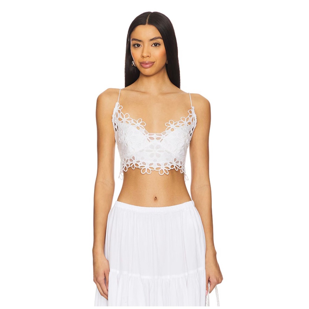 Free People Asteria Bralette White Eyelet Lace Crop Top Large NWT Boho Festival